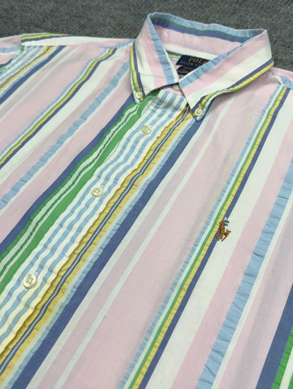 Polo Ralph Lauren Shirt Mens XXL Seersucker Stripe Custom Guaranteed To Wrinkle